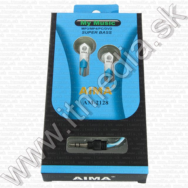 Image of Aima AM-2128 Earphone 3.5mm *White-Blue* *Silicone* (IT10013)
