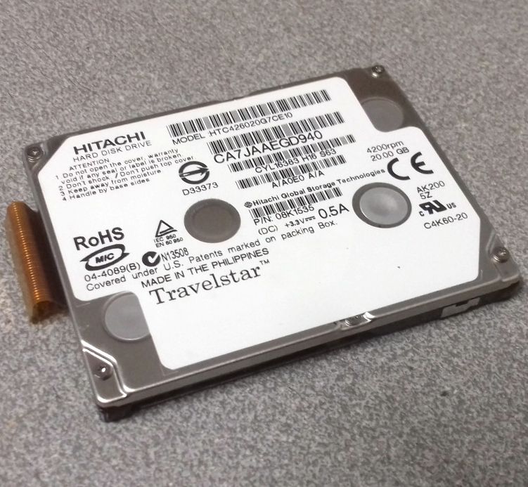 Image of Hitachi Travelstar 20GB 1.8 IDE HDD (ZIF) 4200RPM HTC426020G7CE10 INFO! 08K1535 (IT14288)