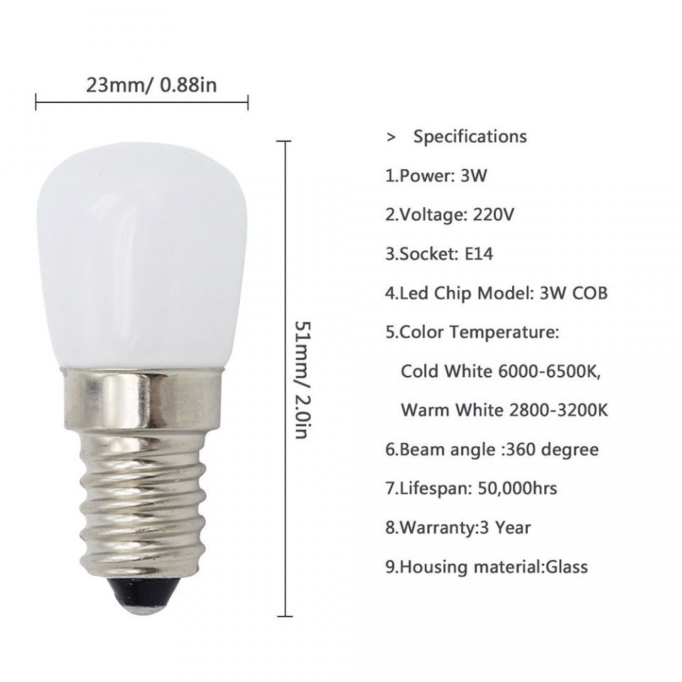 Image of Led Lamp Bulb E14 (Warm White) (Fridge) 2W COB (IT12326)