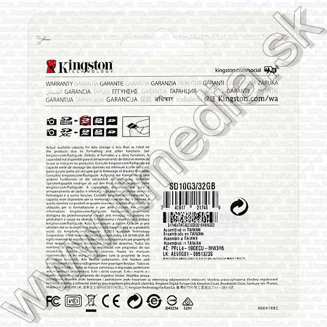 Image of Kingston Secure Digital (SD-HC) card, 32GB info! Class10 G3 (IT8870)