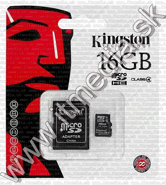 Image of Kingston microSD-HC card 16GB Class4 + adapter (IT5930)