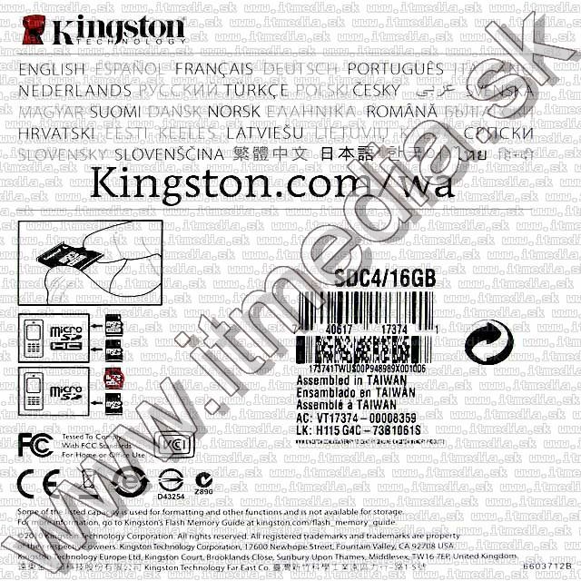 Image of Kingston microSD-HC card 16GB Class4 + adapter (IT5930)
