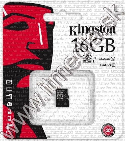 Image of Kingston microSD-HC kártya 16GB UHS-I U1 Class10 adapter nélkül! (45/10 MBps) (IT11557)