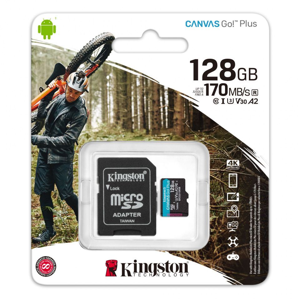 Image of Kingston microSD-XC card 128GB UHS-I U3 A2 + adapter [170R70W] Canvas Go Plus! (IT14662)