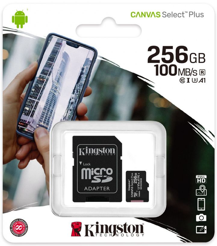 Image of Kingston microSD-XC 256GB Class10 UHS-I U1 A1 + adapter (100R/10W) Canvas Select Plus (IT14377)