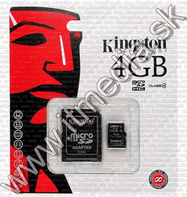 Image of Kingston microSD-HC card 4GB Class4 + adapter (IT3090)