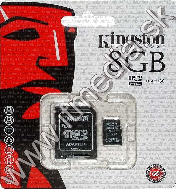 Image of Kingston microSD-HC card 8GB Class4 + adapter (IT3376)