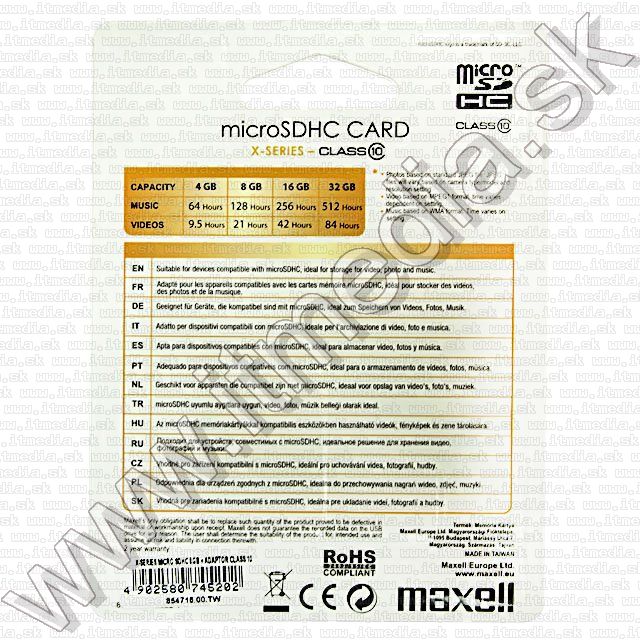 Image of Maxell microSD-HC kártya 8GB Class10 (IT8908)