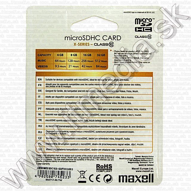 Image of Maxell microSD-HC kártya 16GB Class10 adapter X-Series (IT8907)