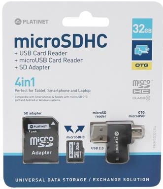 Image of Platinet microSD-HC card 32GB *Class10* 4in1 *OTG* !info (42225) (IT12221)