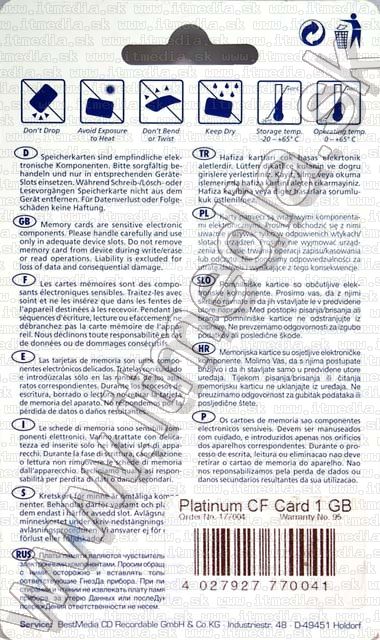 Image of Platinum Compact Flash (CF) card 1GB *HS* (IT3829)