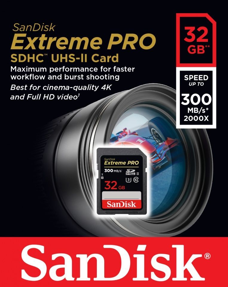 Image of Sandisk SD-HC kártya 32GB UHS-II U3 UHD 4K *Extreme Pro* 300/260 MB/s (IT13227)