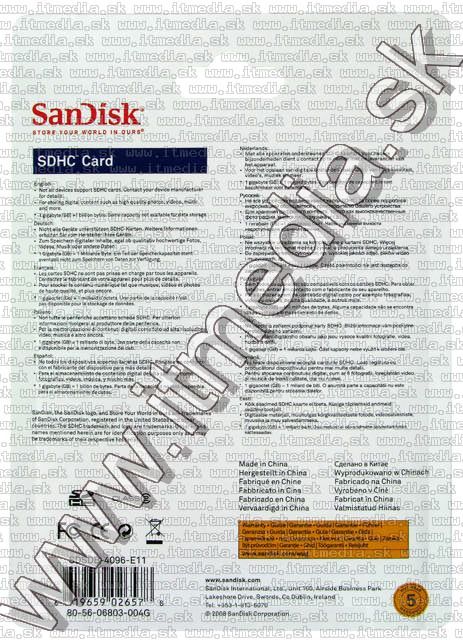 Image of Sandisk SD-HC card 4GB class2 INFO! (IT3377)