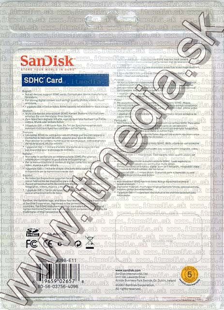Image of Sandisk SD-HC card 4GB class2 INFO! (IT3377)