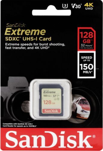 Image of Sandisk SD-XC kártya 128GB UHS-I U3 V30 4K *Extreme* Class10 [180R90W] (IT13880)