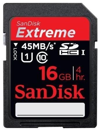 Image of Sandisk SD-HC card 16GB Extreme 45M class10 UHS-I U1 (IT13031)