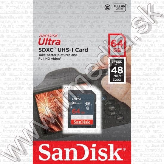 Image of Sandisk SD-XC kártya 64GB UHS-I U1 *Ultra* Class10 48MB/s (IT12758)