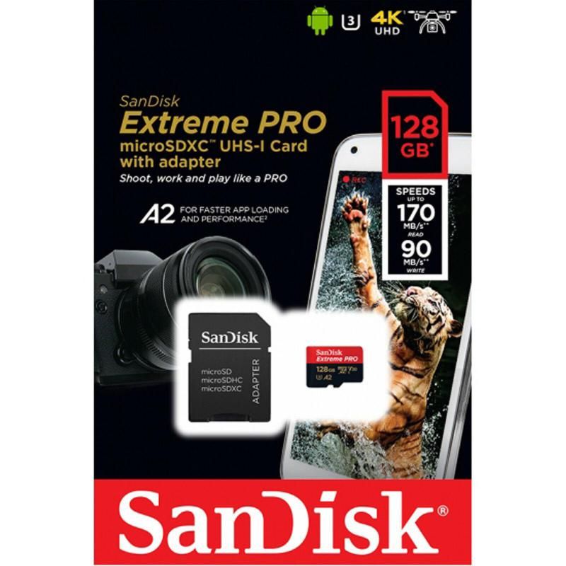 Image of Sandisk microSD-XC card 128GB UHS-I U3 V30 A2 *Extreme PRO* 170/90 MB/s (IT14061)