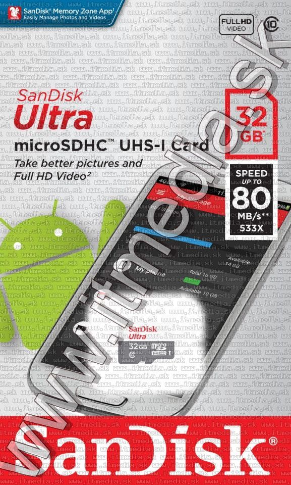 Image of Sandisk microSD-HC kártya 32GB UHS-I U1 *Mobile Ultra Android* 80MB/s (IT13315)