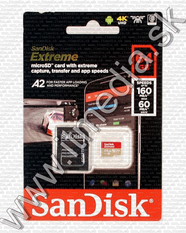 Image of Sandisk microSD-XC kártya 64GB UHS-I U3 V30 A2 [160R60W] +adapter (IT13636)