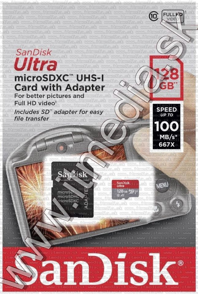 Sandisk microSD-XC kártya 128GB UHS-I U1 A1 *Ultra CLASS10* 100MB/s (IT13352) Image of Sandisk microSD-XC kártya 128GB UHS-I U1 A1 *Ultra CLASS10* 100MB/s (IT13352)