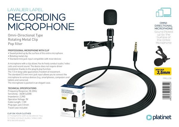 Image of Platinet Multimedia Microphone with Clip (IT14757)