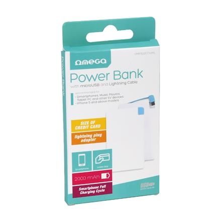 Image of Omega Slim Powerbank Li-Po 2000mAh White (42805) *Credit Card* (IT12808)