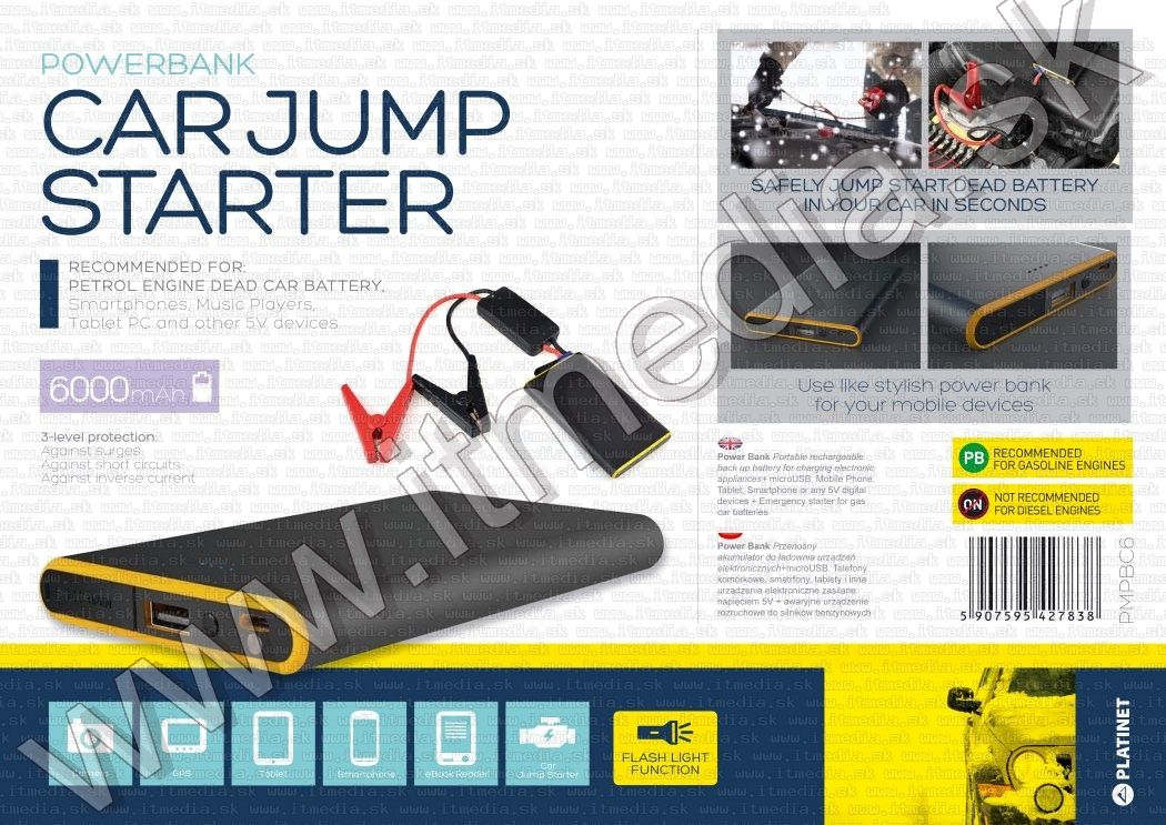 Image of Platinet Powerbank 6000mAh USBb univerzális töltő - bikázó  Fekete-sárga (IT12192)