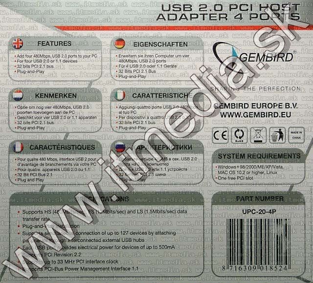 Image of PCI USB 2.0 Card 4+1 port (VIA chip) (IT1233)