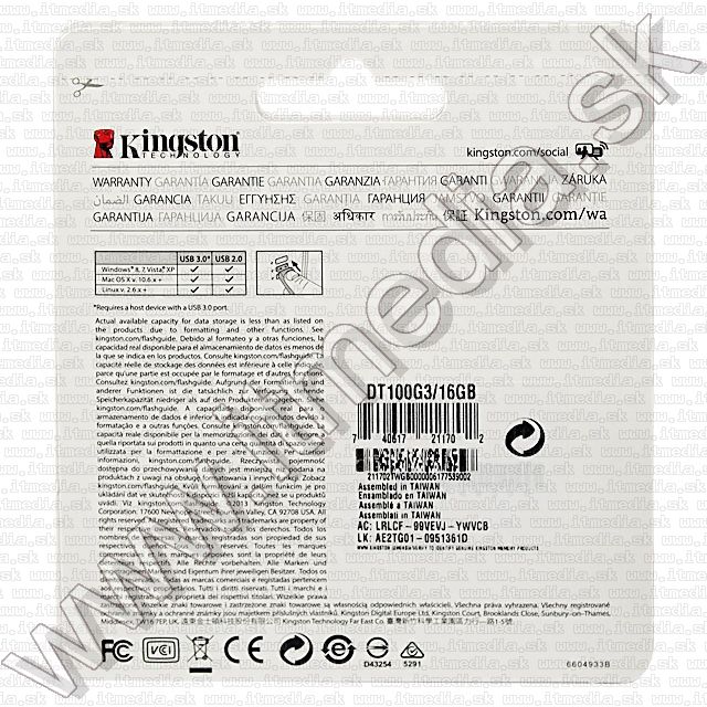 Image of Kingston USB 3.0 pendrive 16GB *DT 100 G3* (100/10 MBps) (IT8865)