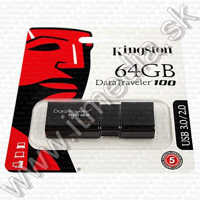 Image of Kingston USB 3.0 pendrive 64GB *DT 100 G3* (100/10 MBps) (IT8867)