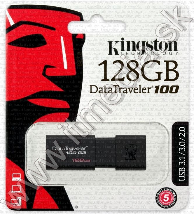 Image of Kingston USB 3.0 pendrive 128GB *DT 100 G3* (100/10 MBps) (IT12889)