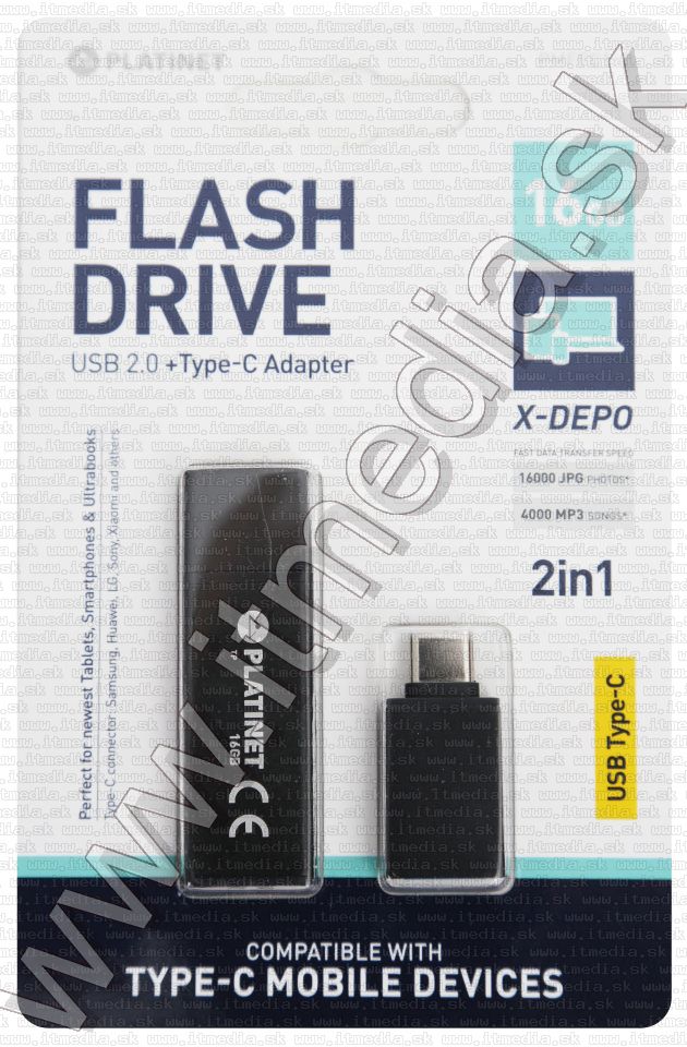 Image of Platinet USB pendrive 16GB X-DEPO + USB-C (43989) Black INFO! (IT13452)
