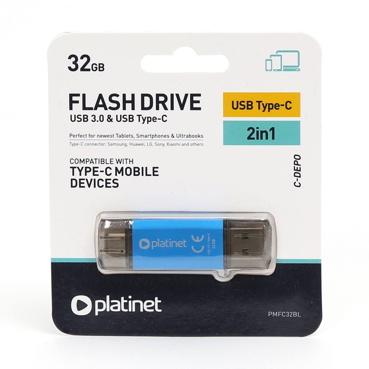 Image of Platinet USB 3.0 pendrive C-DEPO 32GB + USB-C *Blue* (OTG) (45452) [60R25W] (IT14616)