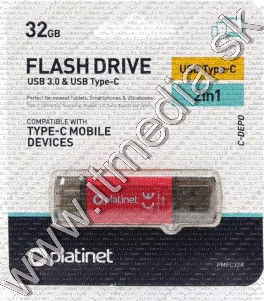 Image of Platinet USB 3.0 pendrive C-DEPO 32GB + USB-C *Red* (OTG) (45453) [60R25W] (IT14617)