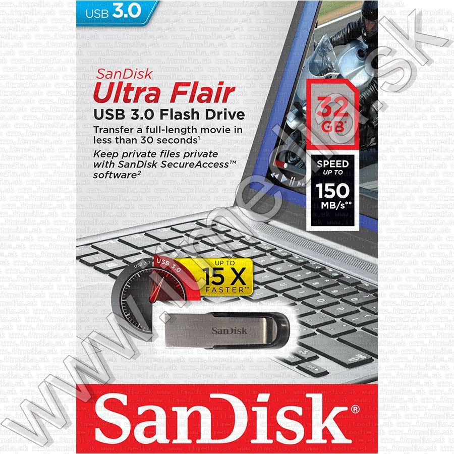 Image of Sandisk USB 3.0 pendrive 32GB *Cruzer Ultra Flair* [150R] (IT11857)