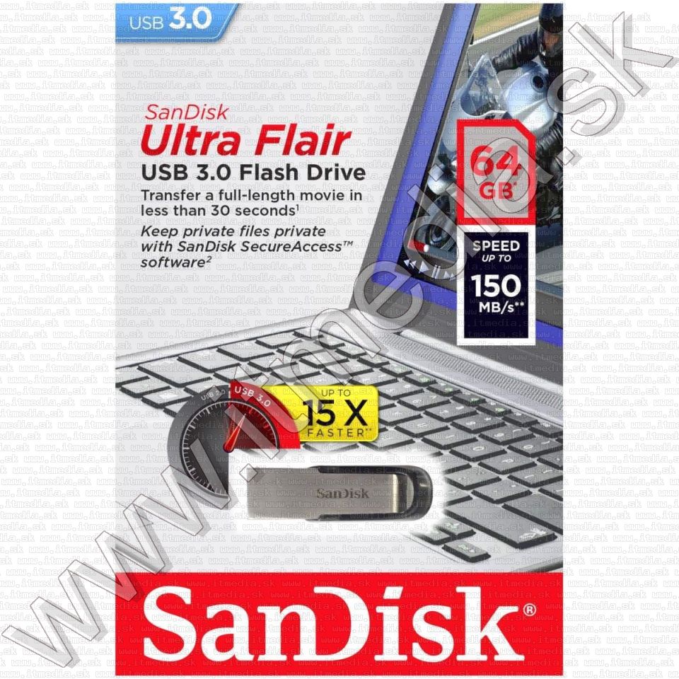 Image of Sandisk USB 3.0 pendrive 64GB *Cruzer Ultra Flair* [150R] (IT11858)