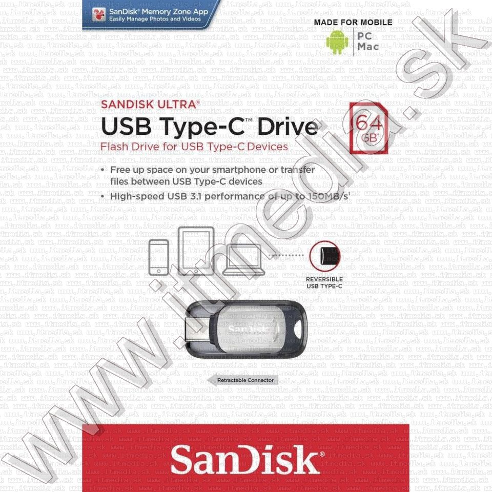 Image of Sandisk USB 3.1 pendrive 64GB *USB Type-C* [150R] (IT13337)