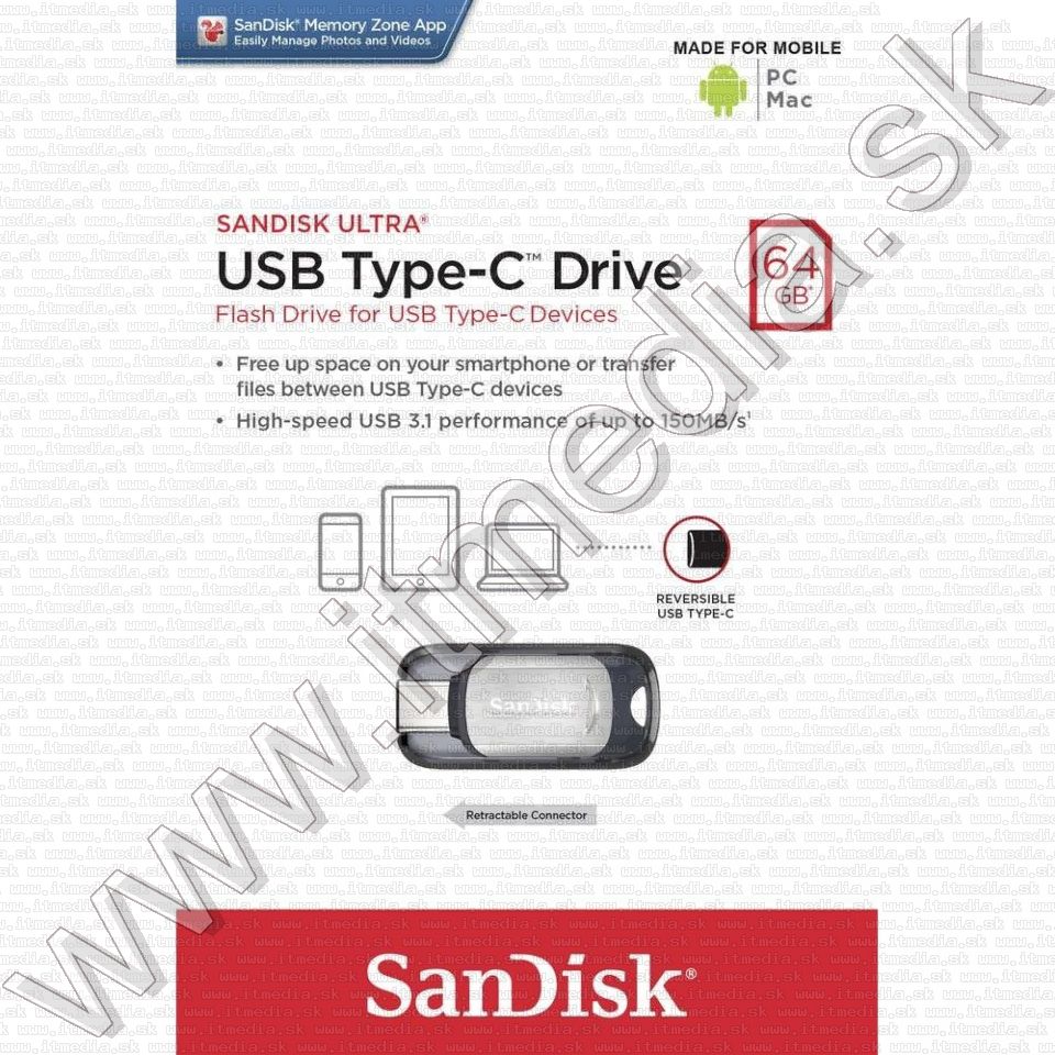 Image of Sandisk USB 3.1 pendrive 64GB *USB Type-C* [150R] (IT13337)