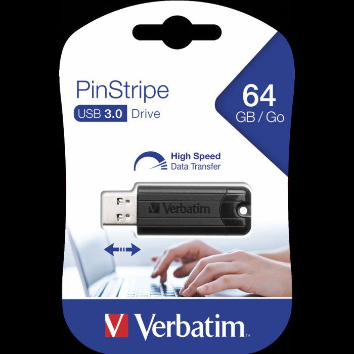 Image of Verbatim 64GB USB 3.0 Pendrive PinStripe (49318) (IT14625)