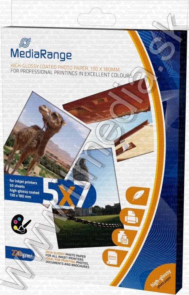 Image of Mediarange Glossy Photopaper 5x7 220g (50pk) (IT12152)