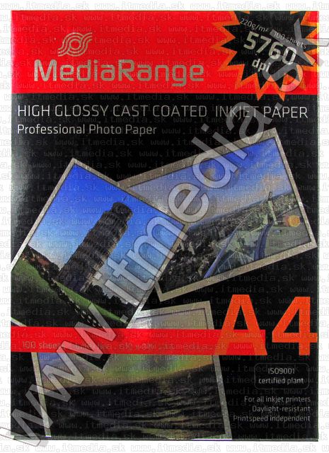 Image of Mediarange Glossy Photopaper A4 220g (100pk) (IT5726)