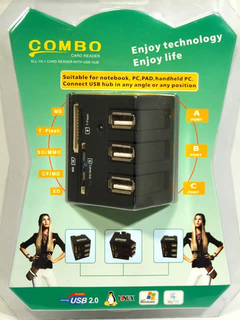 Image of IT Media USB 2.0 HUB tower, 3 port + Card reader (IT3558)