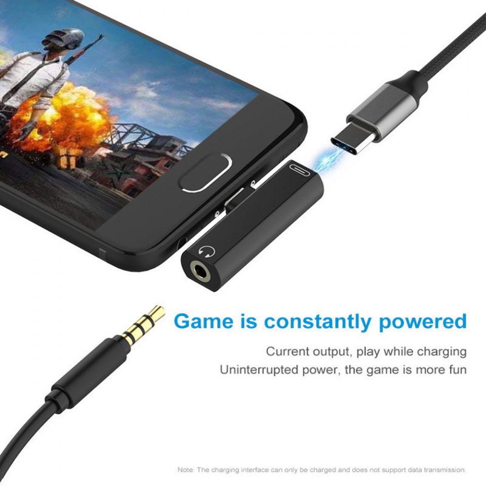 Image of USB-C Headphone Charge adapter *Black* Metal 3.5mm Jack INFO! (IT14321)